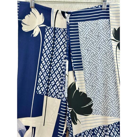 Natori Kabuki PJ Set Large Floral Short Sleeve Draw String Bottoms Blue White - Picture 10 of 14